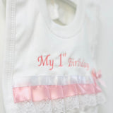 Baby Girl's 1st Birthday Bib - Pink And White