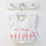 Baby Girl's 1st Birthday Bib - Pink And White