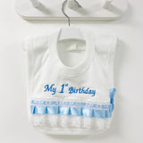 Baby Boy's 1st Birthday Bib - White & Blue