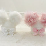 Perfect Little Thing 2 Big Pom Pom Diamond Hat - Pink & White