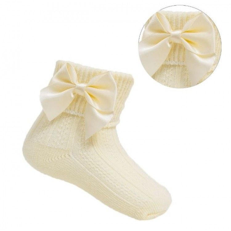 Soft Touch Ankle Socks With Bow - Lemon