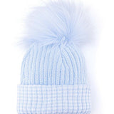 Perfect Little Thing  Newborn Pom Hat - Blue With White Stripe