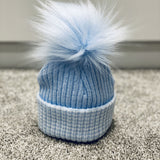 Perfect Little Thing  Newborn Pom Hat - Blue With White Stripe