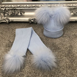 Perfect Little Thing Pom Pom Hat & Scarf Set - Blue