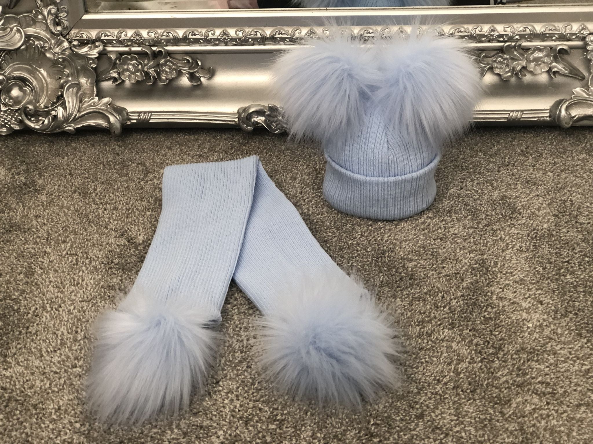 Perfect Little Thing Pom Pom Hat & Scarf Set - Blue