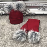 Perfect Little Thing Boys Red Raccoon Pom Pom Hat and Scarf Set