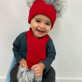 Perfect Little Thing Boys Red Raccoon Pom Pom Hat and Scarf Set