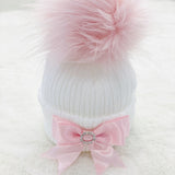 Perfect Little Thing One Big Pom Pom Diamond Hat - Pink & White