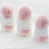 Perfect Little Thing One Big Pom Pom Diamond Hat - Pink & White