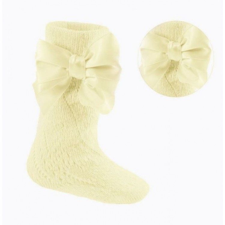 Soft Touch Pelerine Knee Socks With Bow - Lemon