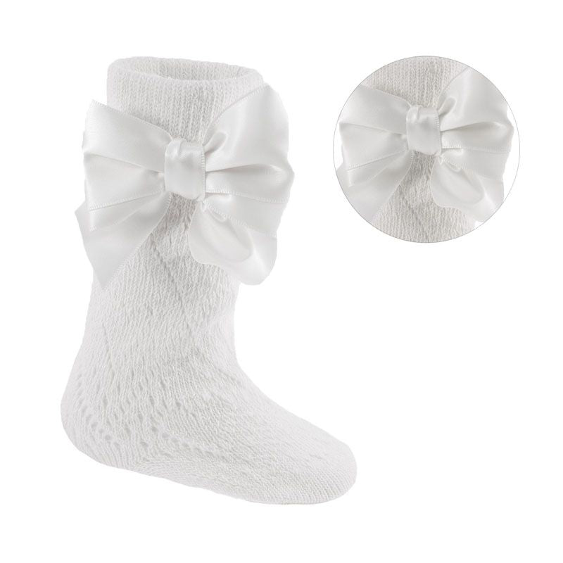 Soft Touch Pelerine Knee Socks With Bow - White