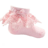 Perfect Little Thing Pink Sequin Deep Lace Ankle Socks With Bow