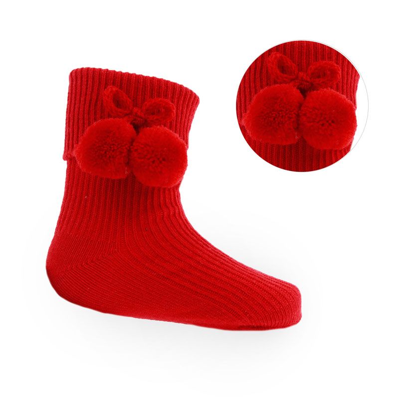 Soft Touch Pom Pom Ankle Socks - Red