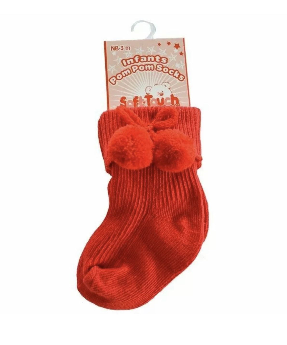 Soft Touch Pom Pom Ankle Socks - Red