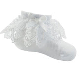 Soft Touch White Ankle Socks With Rose Lace & Bow