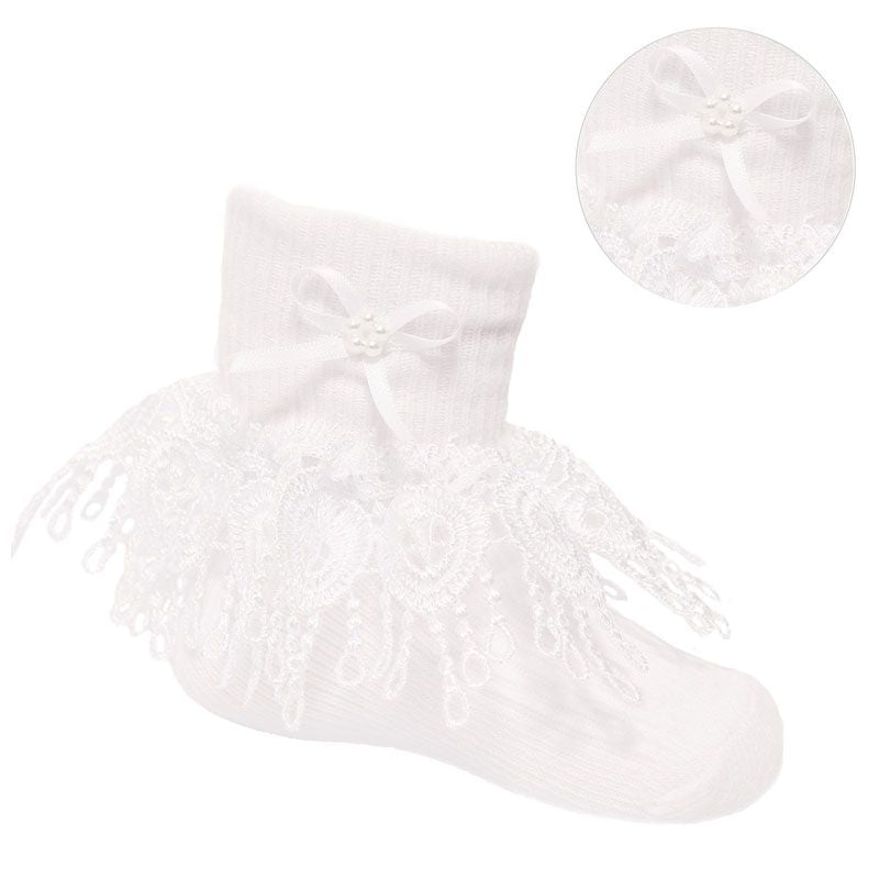 Perfect Little Thing White Jester Lace & Bow Ankle Socks