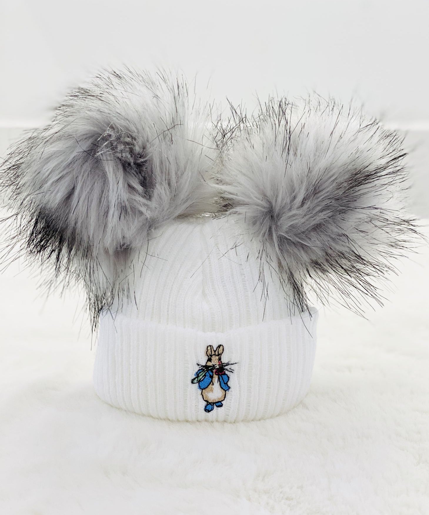 Peter Rabbit Grey Pom Pom Hat - White