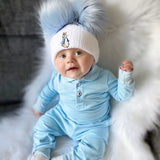 New Peter Rabbit Two Blue Pom White Hat