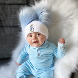 New Peter Rabbit Two Blue Pom White Hat