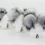 New Peter Rabbit Two Grey Pom White Hat