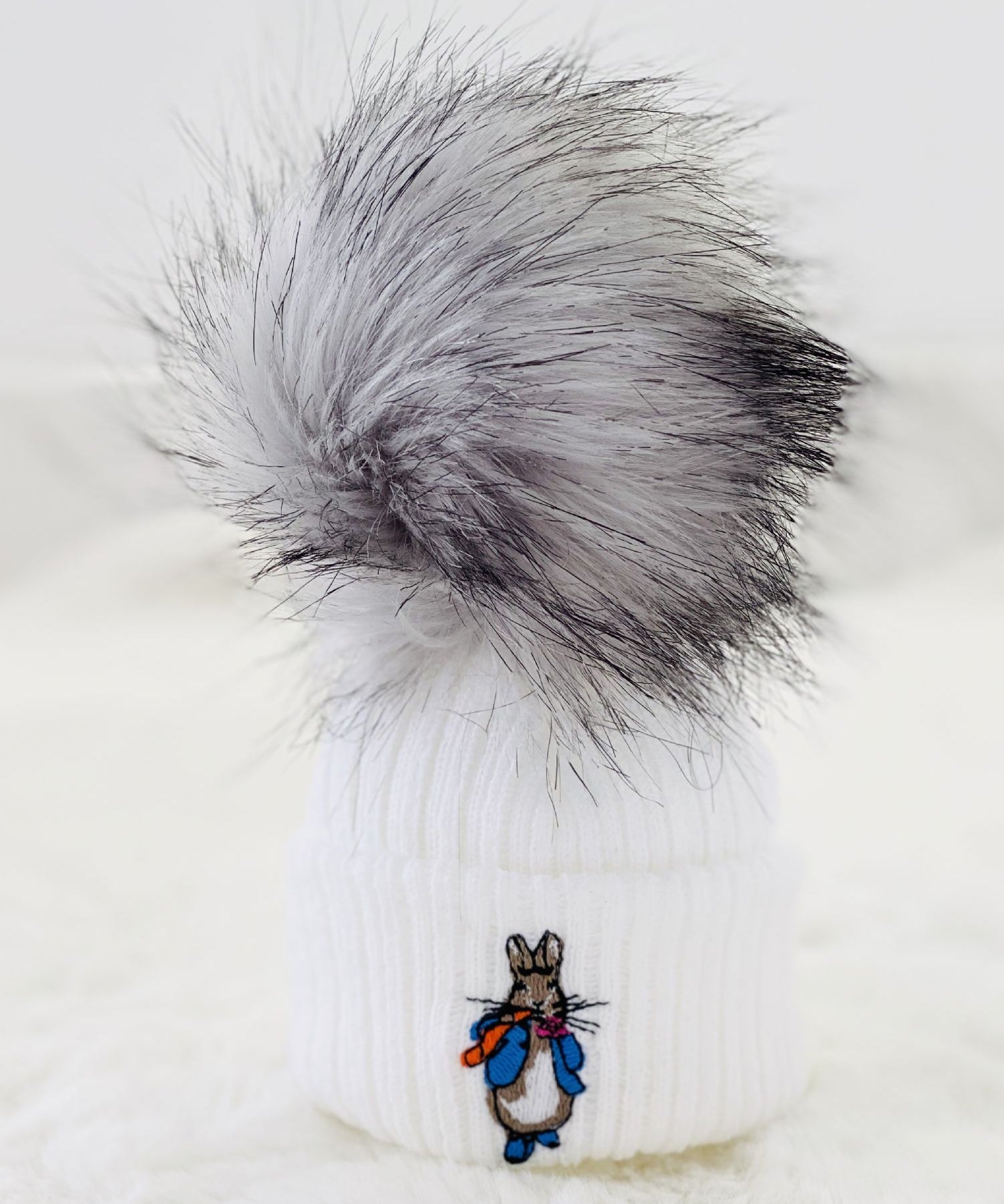 Peter Rabbit Grey Pom Hat - White