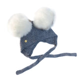 Petite Maison Honeycomb Grey Cashmere Bonnet - White Poms