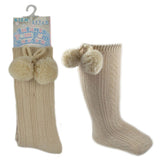 Soft Touch Beige Pom Pom Knee Socks