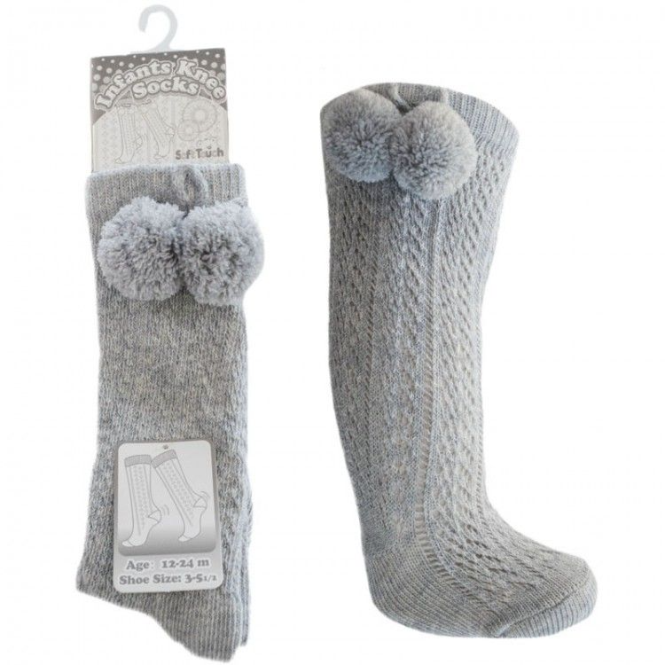 Soft Touch Grey Pelerine Pom Pom Knee Socks