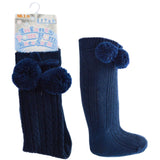 Soft Touch Pom Pom Knee Socks Navy Blue