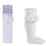 Soft Touch White Pom Pom Knee Socks