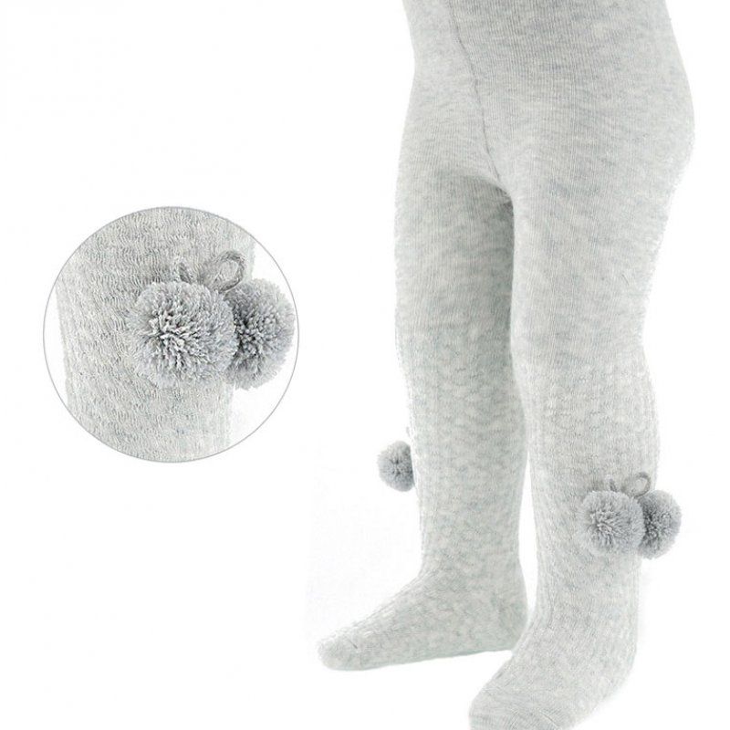 Soft Touch Grey Pom Pom Tights With Pattern