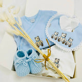 Little Brown Bear Baby Boy 3 Bear Gift Set - Blue Vest