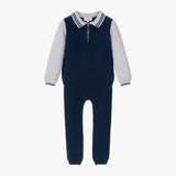 Caramelo Kids Boys Blue Knitted Zip Neck Polo Set