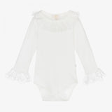 Caramelo Kids Frilly Trim Long Sleeve Vest - Ivory