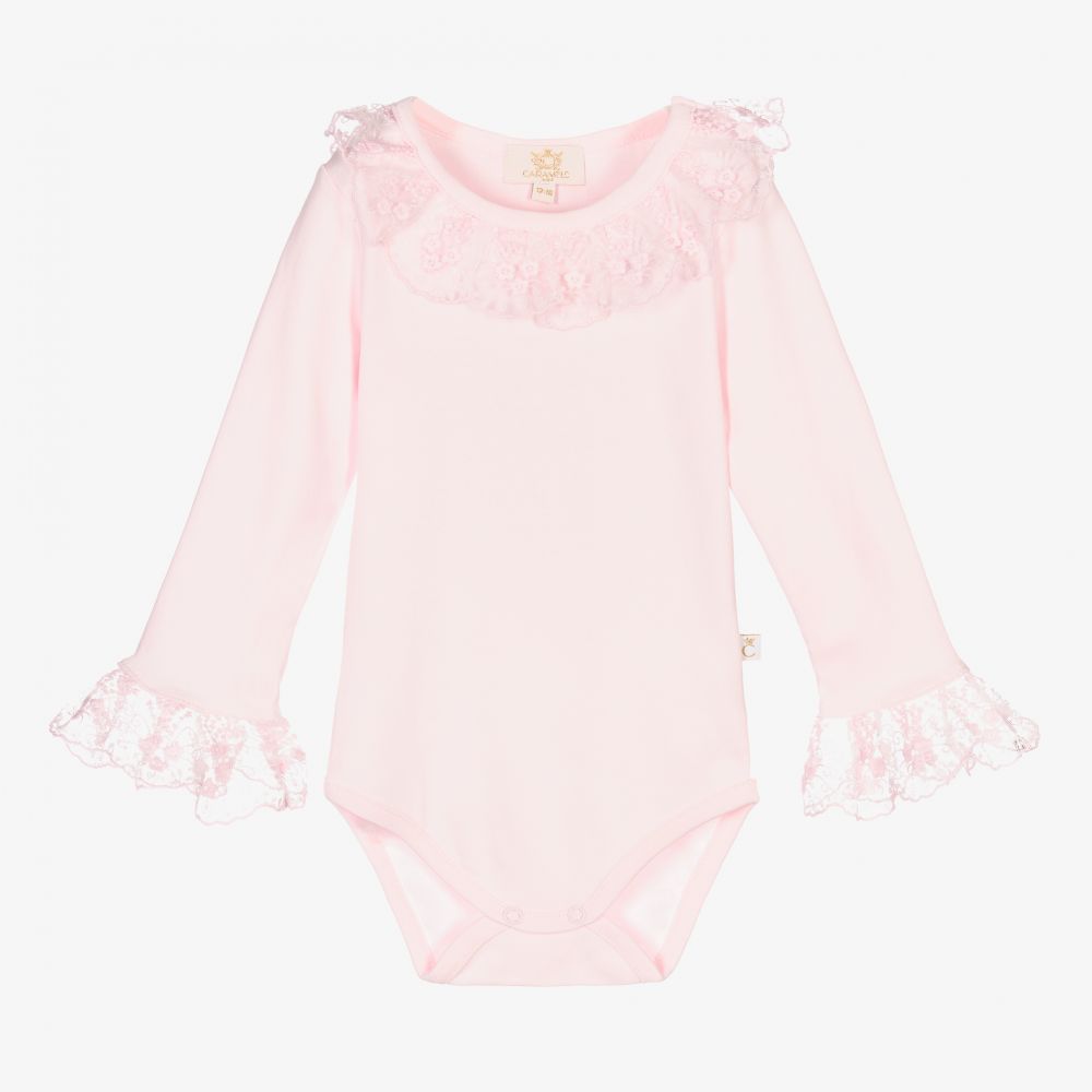 Caramelo Kids Frilly Trim Long Sleeve Vest - Pink