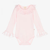 Caramelo Kids Frilly Trim Long Sleeve Vest - Pink