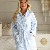 PRE ORDER Luxury Blue Safari Toile Women’s Summer Dressing Gown – Lightweight Cotton Robe