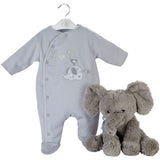 Dandelion Elephant And Bird With Balloon Sleepsuit - Grey