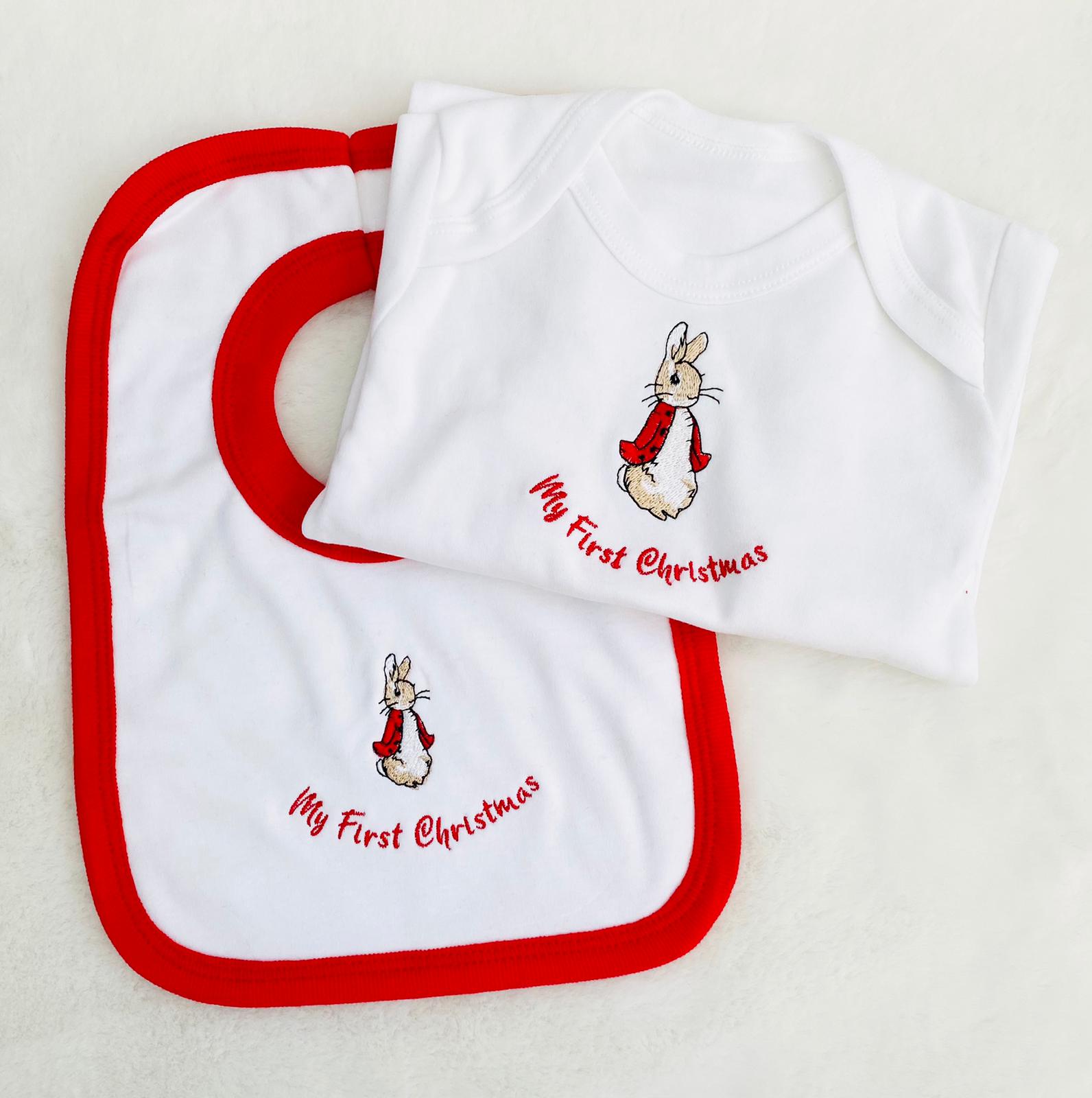 Peter Rabbit My First Christmas Baby Grow And Bib