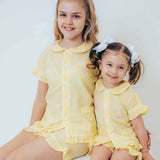 Perfect Little Thing Girls Personalised Lemon Stripe Seesucker Pyjamas