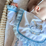 Perfect Little Thing Baby Girls Blue Handmade Frill Sleepsuit With Bib - Rocking Horse