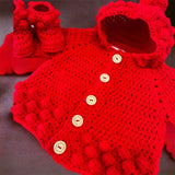 PRE ORDER Hand Made Red Aran Puff Hoodie Crochet