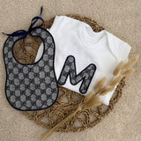 Personalised Monogram Baby Gift Set – Handmade Initial Sleepsuit & Bib
