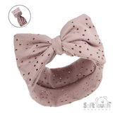 Soft Touch Baby Girls Broaderie Anglaise Headband with Matching Bow - Deep Pink