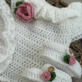 Perfect Little Thing Handmade Knitted Rose Romper Set - White