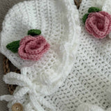 Perfect Little Thing Handmade Knitted Rose Romper Set - White