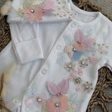 Baby Girls Luxe Colourful Flower Baby Grow and Hat