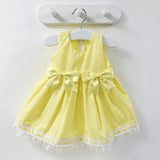 Girls Summer Dress With Lace And Bows - Lemon