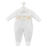 Dandelion Unisex Chicks Smocked Cotton Sleepsuit - White