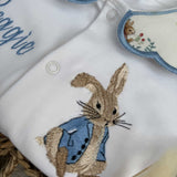 Boys Peter Rabbit Handmade Sleepsuit And Bib